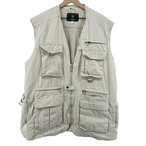 Vtg Orvis Vented Fishing Vest Khaki Men XXL Twill Pockets Front Zip Hunting